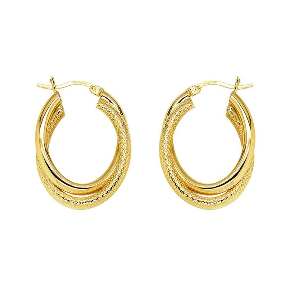 Oval Double Twisted Hoop Earrings 14K Yellow Gold - Picture 2 of 4